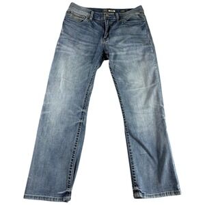 Buckle BKE Jake Boot Leg Jeans Men 34S Blue Whiskering Denim Light Wash Cotton